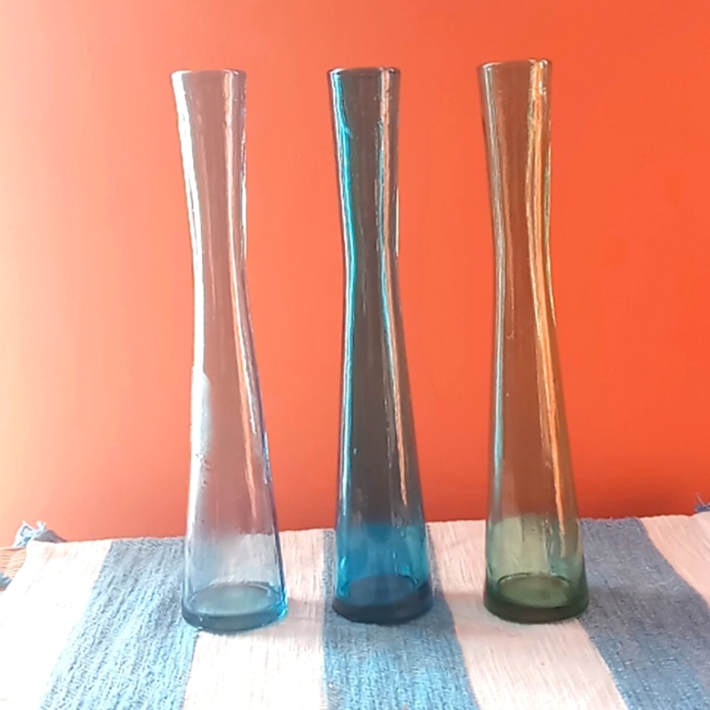 Set of blue and green Vases Boho Coastal MCM